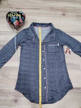 SOFT Petite Pajamas Dress  Heather Gray Button-Down Top with Pink Piping